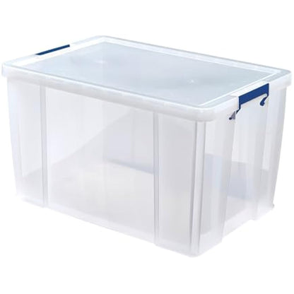 BANKERS BOX 85L Plastic Storage Boxes with Lids. ProStore Super Strong Stackable Plastic Storage Boxes (37.5 x 58 x 38.5cm), Made in the UK, Clear