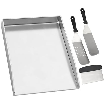 WELL GRILL 30x40CM Stainless Steel Plancha Plate with Scraper Set, Universal BBQ Grill Pan Accessories for Weber, Char-Broil, Burnhard, Uniflame,