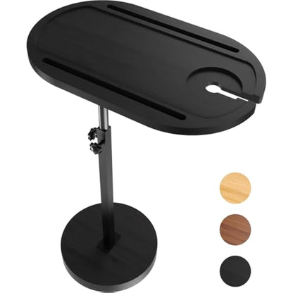 NiHome Bamboo Swivel TV Tray Table with Thickened Stable Non-Tipping Base,Adjustable Height Couch Table Tray,End Table,Bathtub Side Tray Table with 360° Rotating for Hot Tub Bedside Sofa Balcony,Black