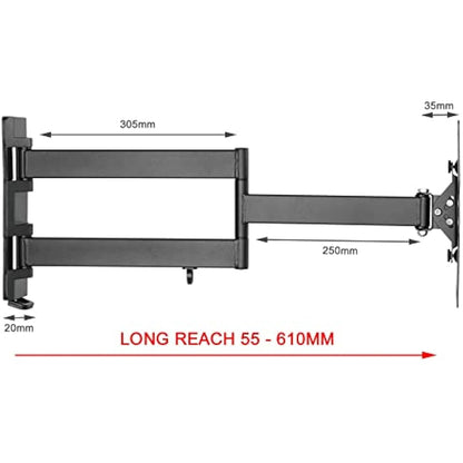 Intec brackets – Longest 610mm Reach Ultra Slim Fitting Strong Cantilever tilt and swivel TV wall mount bracket fits most TV’s 26 – 40 inch with cable management system.