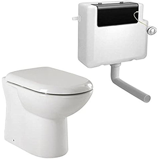VeeBath VTY001A Pro Bathroom D Shaped White Modern Back to Wall BTW WC Toilet Pan with Soft Close Seat & Concealed Cistern-550mm Projection