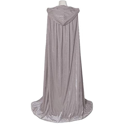Txian Full Length Hooded Velvet Cloak Halloween Christmas Fancy Cape Costumes 59" (Silver gray)