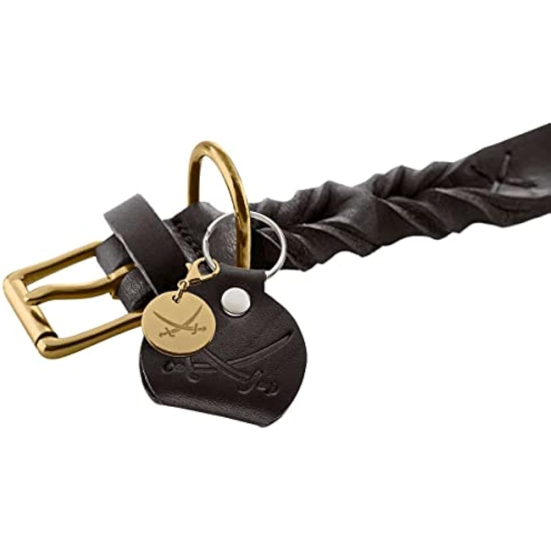 HUNTER Sansibar Solid Dog Collar Leather Heavy Duty Grippy Braided 60 (M-L) Black