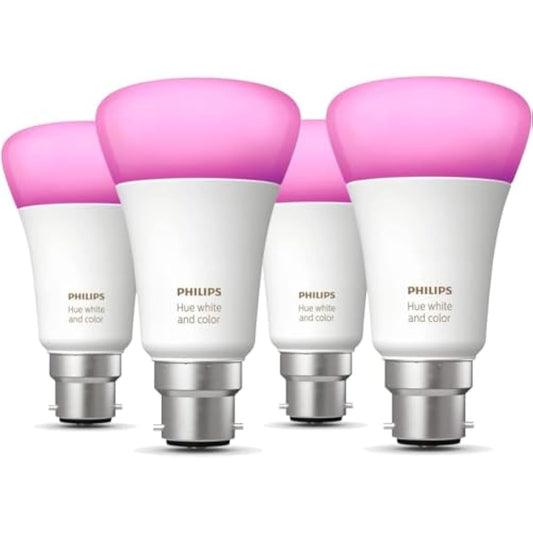 Philips Hue White & Colour Ambiance Smart Bulb 4 Pack LED [B22] with Bluetooth - 570 Lm 2700K and 806 lm 4000K