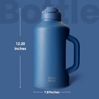 BOTTLE Insulated 64 oz Stainless Steel Water Bottle with Straw and Dual-use Lid for Men - Vacuum Jug for Workout, Gym, Soccer and Sports (Blue)