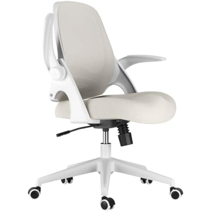 Hbada Ergonomic Office Chair with Folding Armrest, Canvas Office Chair, 360° Swivel, Grey