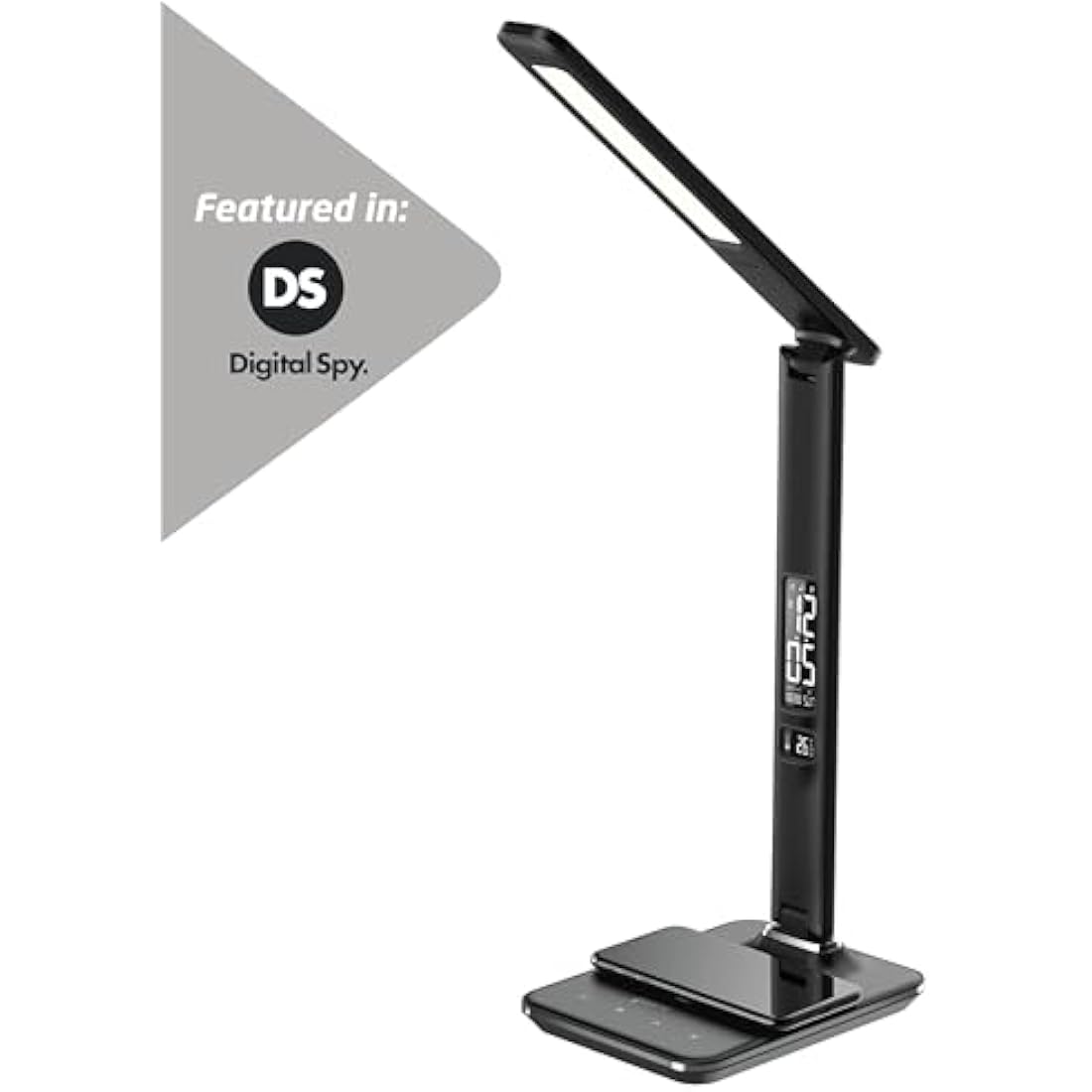 groov e Ares LED Lamp - Touch Control Desk Light with Fold Design - 3 Lighting Modes, Built-in Wireless Charger, Alarm Clock, & Digital Display with Time & Calender - Mains Operated - Black