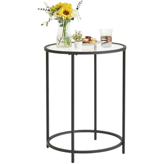 YMYNY Round Side Table, 2 Tier Accent Table, Tempered Glass End Table, Small Coffee Table, Sofa Table, Bedside Table, Modern Style, for Living Room, Bedroom, Balcony 50×50×65CM Black HGD020B