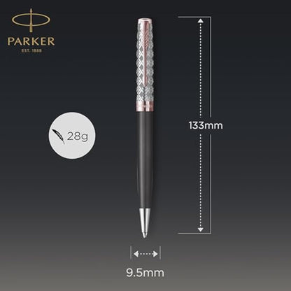 PARKER Sonnet Ballpoint Pen | Premium Metal and Grey Satin Finish with Rose Gold Trim | Medium Point with Black Ink Refill | Gift Box