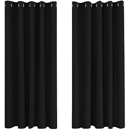 Deconovo Blackout Curtains 66 x 54 Super Soft Thermal Insulated Energy Saving Eyelet Black out Curtains for Bedroom 66 x 54 Drop Inch Black 2 Panels
