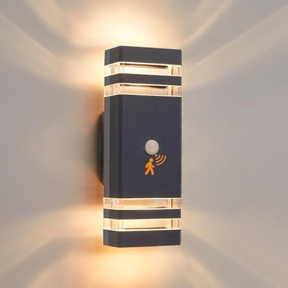 CELAVY Up Down Outside Lights with Motion Sensor, PIR Outdoor Wall Light Mains Powered, IP65 Square Front Door Porch Light Electric, GU10 Modern LED External Exterior Lamp for House, Anthracite