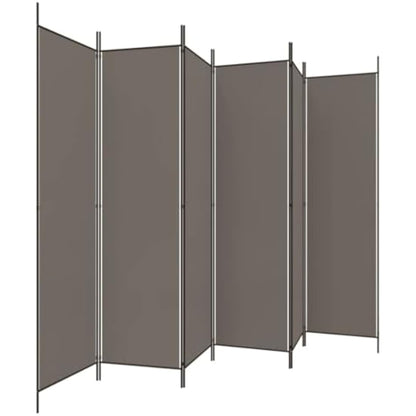 vidaXL 6-Panel Room Divider - Versatile And Durable Foldable Partition - Ideal for Privacy, Blocking Sunlight or Decor - Anthracite Fabric and Iron - 300x200 cm