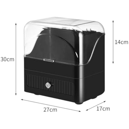 RMAN Makeup Organiser Portable Makeup Storage with Drawer and Clear Lid for Bedroom, Bathroom and Dressing Table, Waterproof and Dustproof - Black