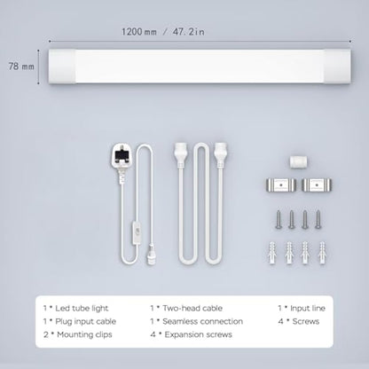 Amdelne 6000k Led Batten Light, 4FT 120CM, 36W Plug in Wall Light Shed Loft Light, IP65 Plug in Ceiling Light Strip for Garage Lighting, Office, Bedroom, Kitchen, Shed,Outdoor,Tube Light