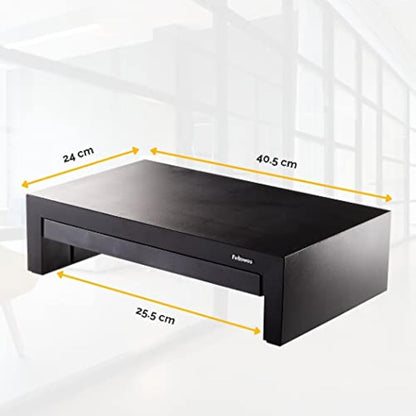 Fellowes Designer Suites Monitor Stand - 3 Height Adjustable Monitor Riser for Desk with Storage Space - Ergonomic Computer Stand for Laptops, Computers, iMac, PC, Notebook - Max Weight 18kg - Black