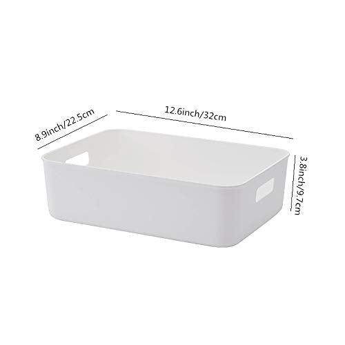 BigTron Quality Plastic Storage Boxes Large White Bathroom Storage Baskets, Durable Tidy Organizers for Home Cupboard Cabinet Shelves