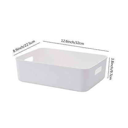 BigTron Quality Plastic Storage Boxes Large White Bathroom Storage Baskets, Durable Tidy Organizers for Home Cupboard Cabinet Shelves