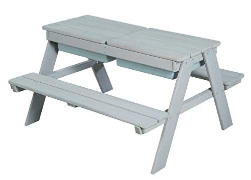 roba Children's Solid Wood Picnic Table With Sand Tub - Weatherproof - Indoor and Outdoor - Grey