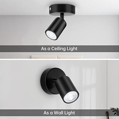Dehobo Wall Light Spotlight Indoor in Matt Black Adjustable Spot Light with GU10 Socket LED Compatible Industrial Ceiling Wall Spot Light for Kitchen Lounge Bedroom Dining Room