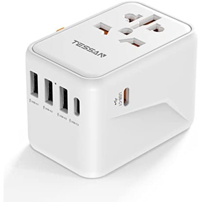 TESSAN Universal Travel Adapter Worldwide with PD 45W USB C Fast Charging, 6 in 1 Universal Plug Adaptor UK to World, International Travel Adapter for Multi Countries EU, USA, UK, AU, Thailand etc