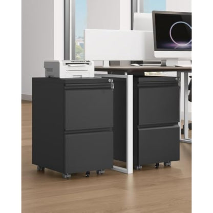 YITAHOME Mobile Filing Cabinet with 2 Lockable Drawers, Anti-tipping Rolling Filing Cabinet with Wheel for Home Office, Under Desk File Storage Cabinets for Letter/Legal/A4 Size, Black, 51 x 39 x 71cm