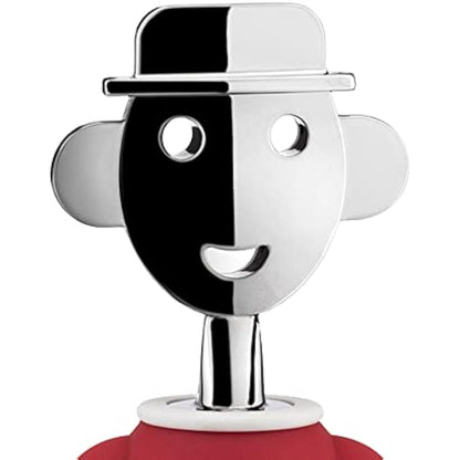 Alessi AAM23 R Design Corkscrew, Chrome Zamak and Thermoplastic Resin, Red