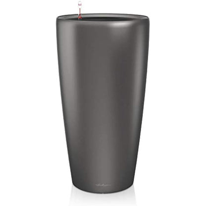 Lechuza RONDO 32 Self Watering Planter Large Plastic Indoor and Outdoor Plant Pot with Drainage Hole D32 H56 cm Charcoal Metallic