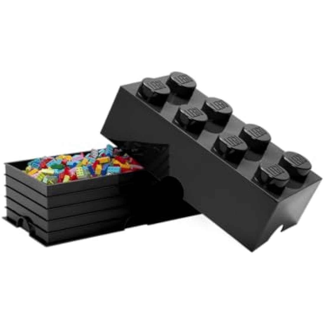 LEGO Storage Brick 8 Knobs BLACK - Stackable Plastic Storage Box with Lid for Kids and Adults, Ideal Desk Organizer and Toy Box - 12.1L Capacity