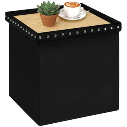 Bonlife Velvet Ottoman with Storage,Large Storage Boxes with Lids,Folding Coffee Table Ottoman Seat,Footstool for Living Room,Black,40x40x40cm