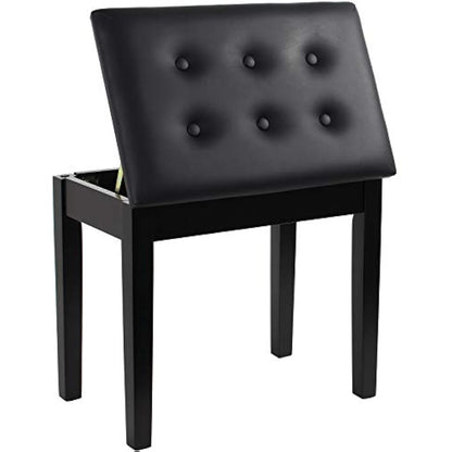 GRANDMA SHARK Piano Stool, Dressing Table Stool, Single Seat Keyboard Bench with Storage Compartment, Soft Faux Leather Padded Seat (Black)