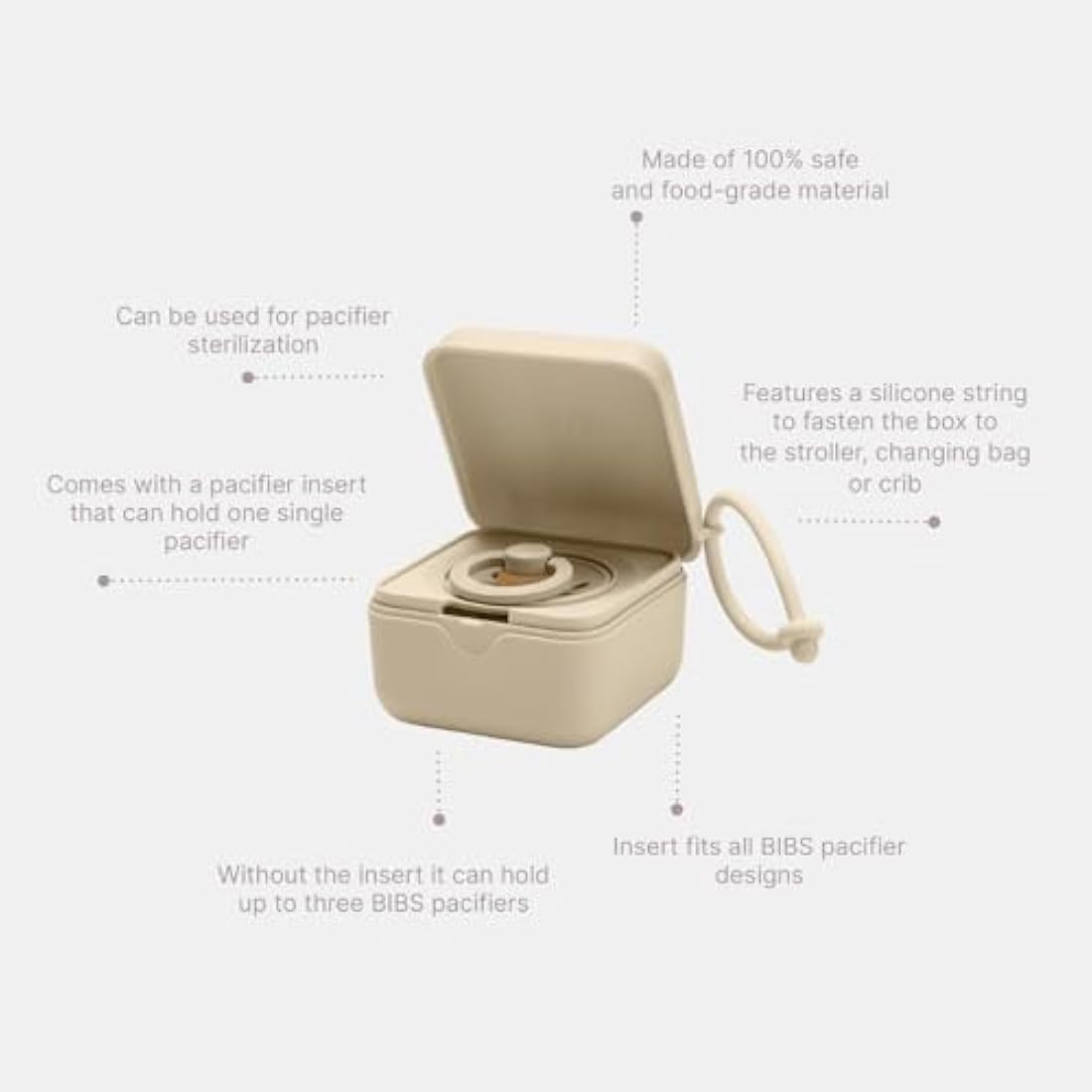 BIBS Pacifier Box with Strap. Soother Holder and Steriliser case. 100% BPA Free Food-Grade Material. Made in Denmark. Ivory