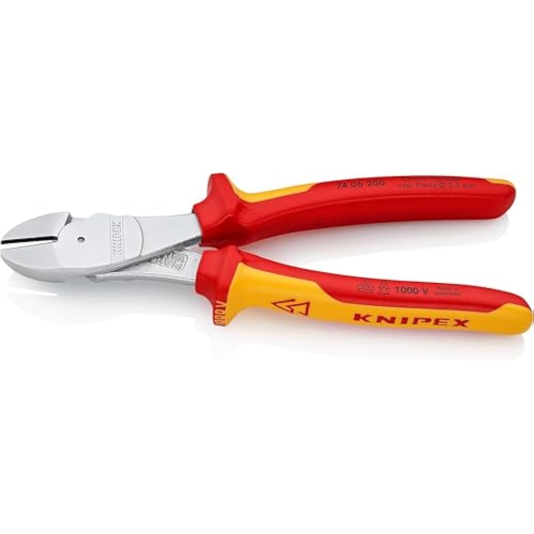 KNIPEX High Leverage Diagonal Cutter, Chrome-Plated, 200 mm, VDE, Chrome Vanadium Steel, Piano Wire, Precision Cutting, Side Cutters, 74 06 200