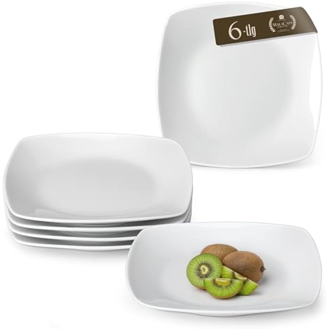 MALACASA Side Plates, 6.5" Ivory White Porcelain Square Dessert Plates Set of 6, Dishwasher & Microwave Safe Snack Plate, Series Julia