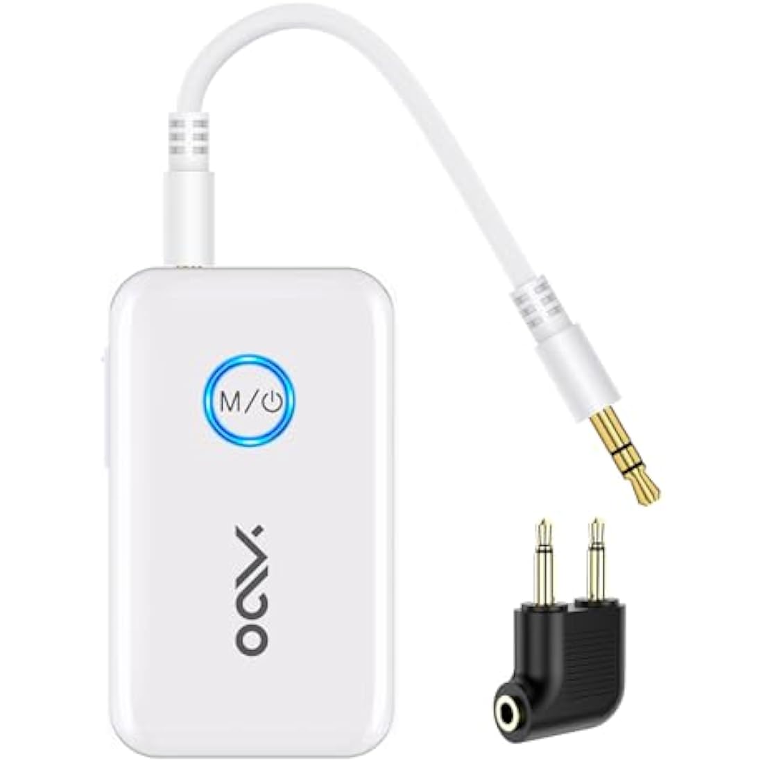 YMOO Bluetooth 5.3 Transmitter Receiver for TV to 2 Wireless Headphones, 3.5mm Jack in-Flight Bluetooth Audio Adapter for Airplane, Dual Link AptX Adaptive/Low Latency/HD Audio for Home Stereo/PC/Gym