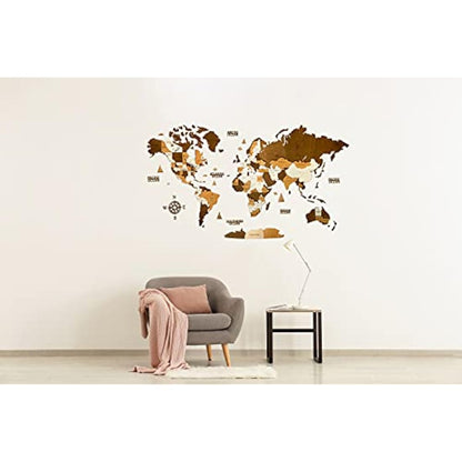 Woodvio 3D Wooden World Map, Decorative Wall Art for Home and Office Décor - size Medium (120x62cm)