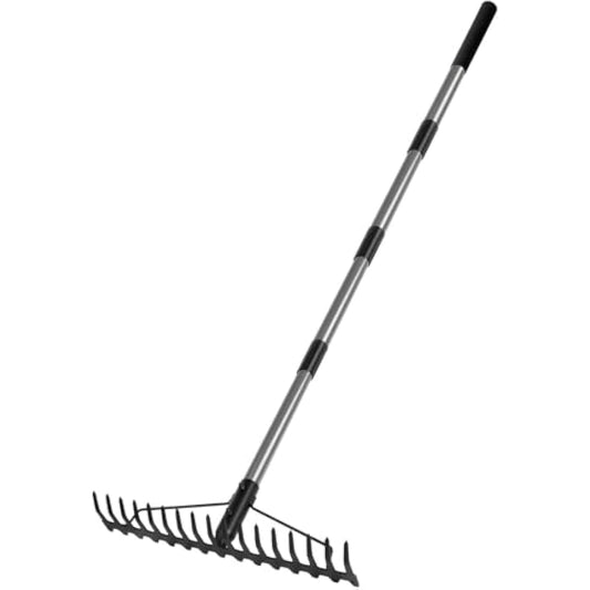 Walensee 165cm/5.4FT Heavy Duty Garden Rake with Stainless Steel Handle, 17 Steel Tines Metal Dual-Head Garden Rake Tool, for Loosening Soil Gathering Leaf Leveling Lawn Farming Land Yard Thatch Rake