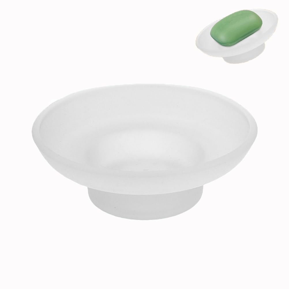 VICASKY Frosted Glass Soap Dish, Round Replacement Soap Dish Holder Universal Accessories Cleansing Bar Storage Container for Hotel Bathroom Kitchen