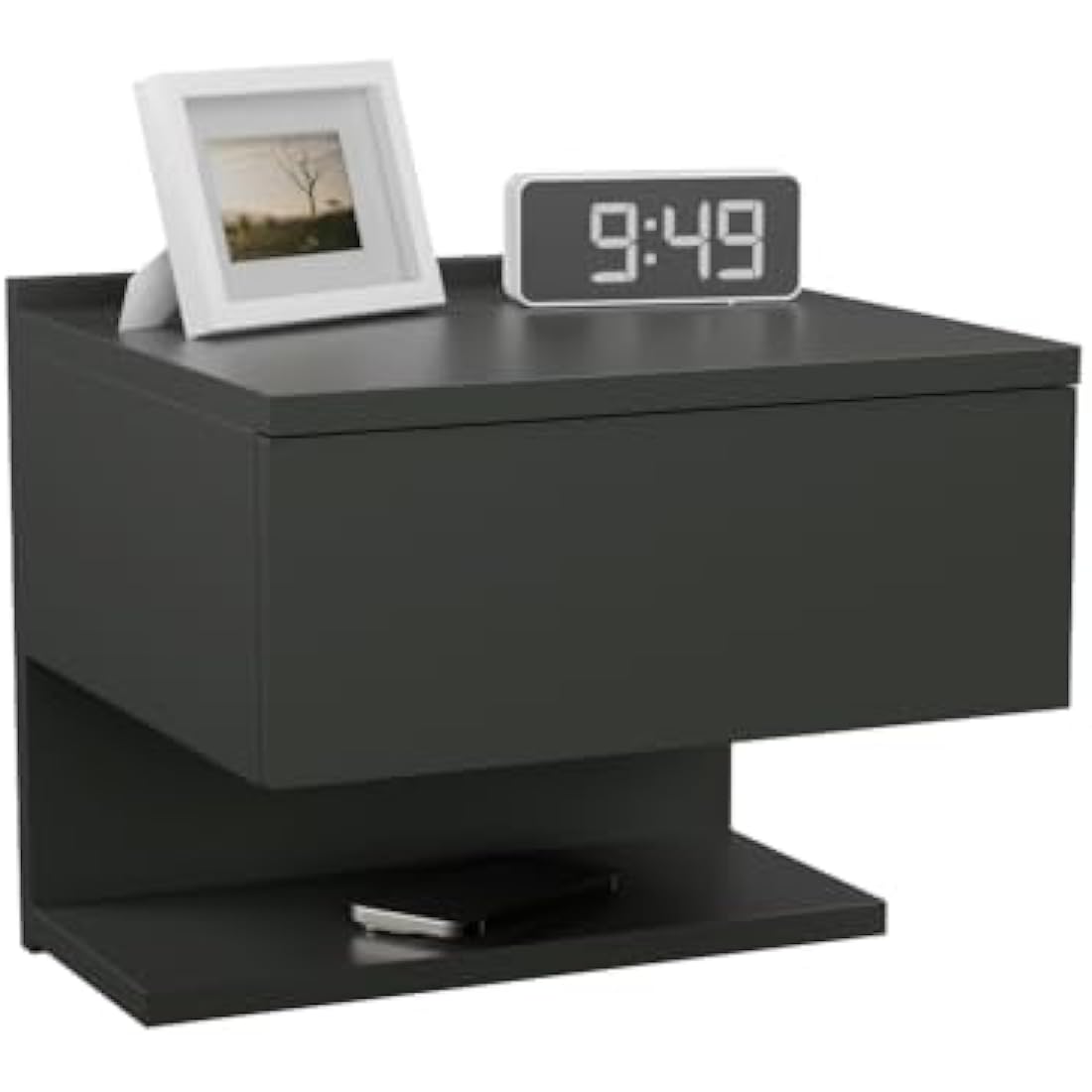 ComfortCove Wall Bedside Tables, Bedside Drawers with Storage Shelf, Hanging Bedside Cabinet, Slim End Wall Table with Storage Shelf, Black. Size: W35 x H30 x D31,6 cm