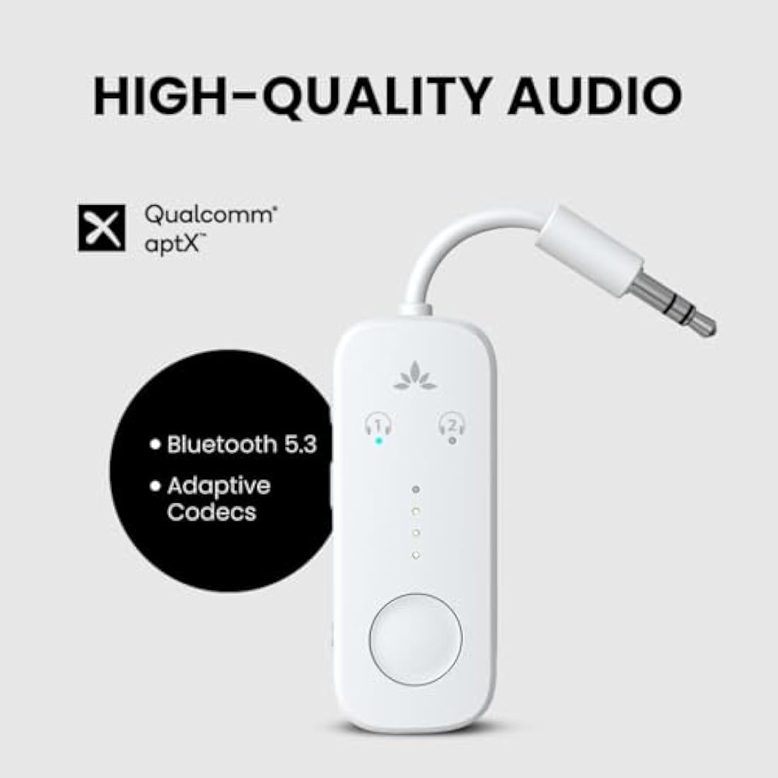 Avantree Relay - Airplane Bluetooth 5.3 Adapter with Qualcomm aptX Adaptive, Supports 2 AirPods or Headphones, 20H Playtime, 3.5mm AUX Jack Wireless Audio Transmitter for Planes, Airline, Travel