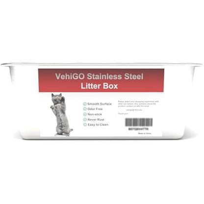 VehiGo EXtra Large Metal Cat Litter BoX, Stainless Steel Durable Litter Pan for Large or Multiple Cats, Kitty Litter BoX with Smooth Surface and Easy to Clean,XL