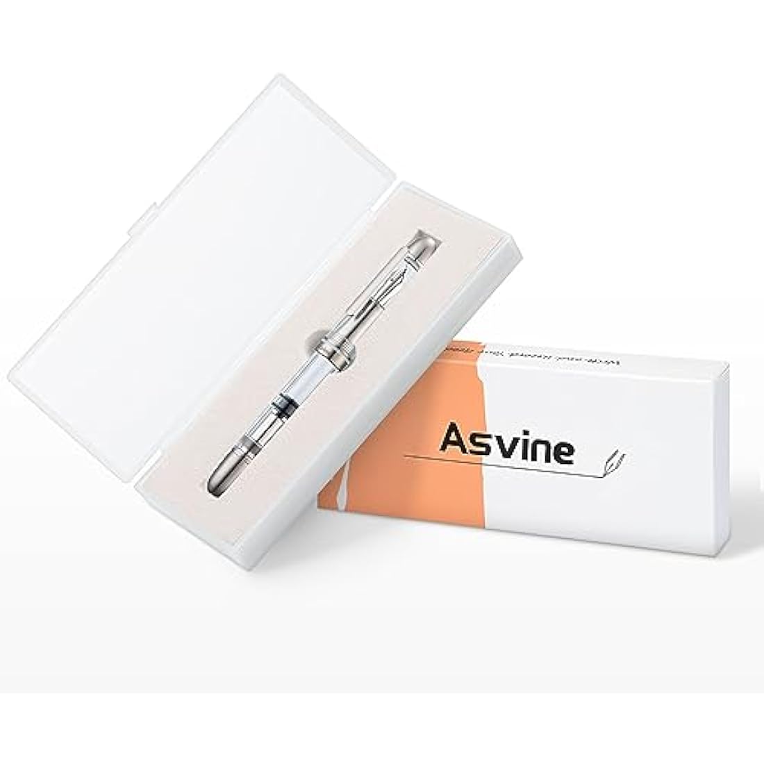 Asvine P36 Titanium Fountain Pen Piston Filling, Iridium Fine Nib Clear Transparent Acrylic Smooth Writing Pen Case Set, Torpedo shape