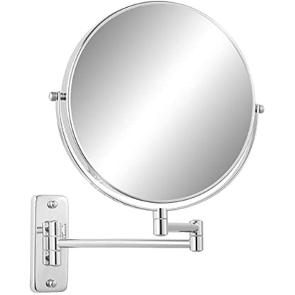 FFowcye 8" Wall Mounted Makeup Shaving Mirror - 1X/10X Double-Sided Magnifying Bathroom Vanity Mirror, 360° Swivel Extendable with Adjustable Arm, Chrome Finish for Makeup (No Light)
