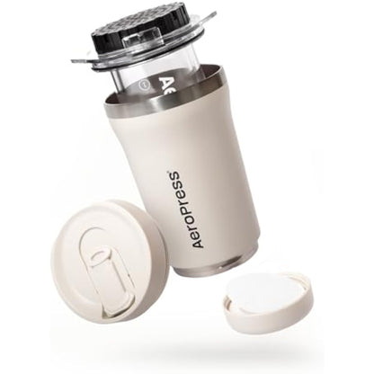 AeroPress Go Plus, Small Portable Coffee Maker for Travel & Camping - 3 In 1 Brew Method Combines French Press, Pourover, Espresso, Full Bodied Coffee without Bitterness, Coffee Press Kit - Cream