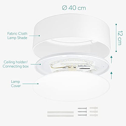 Navaris 22W LED Ceiling Light - 40cm Diameter Remote Controlled Round Flush Mount Ceiling Lamp with Dimmer, Temperature Change - White
