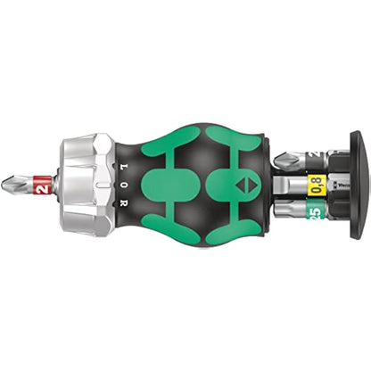 Wera 05008884001 Kraftform Kompakt Stubby Magazine RA 2, Stubby Ratchet Screwdriver with Bit Magazine, 6 Pieces