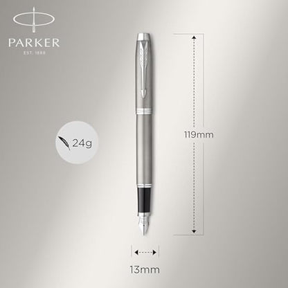 Parker IM Duo Pen Gift Set | Fountain Pen, Ballpoint Pen & Pen Pouch | Stainless Steel Finish with Chrome Trims | Medium Tip | Blue Ink Refills | Perfect Graduation Gifts