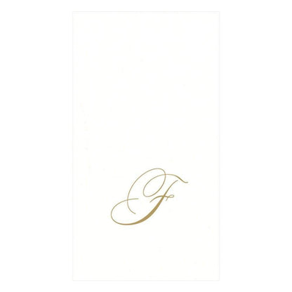 Caspari Signature Gold Initial F Paper Linen Guest Towels, White Pearl, Pack of 24