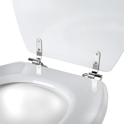 Beldray Toilet Seat - O Shaped White Tongue & Groove Wooden Cover, 18 Inch 36 x 42.8 cm, Fits Most Standard Sized Toilets, Stainless Steel Hinges, Simple Fitting, Quick Release For Easy Cleaning