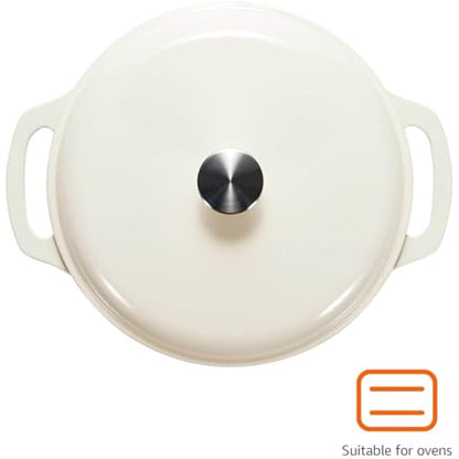 Amazon Basics Round Enameled Cast Iron Covered Dutch Oven, 5.7 L, White