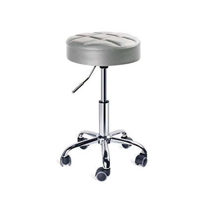 Leader Accessories Swivel beauty Stool Round Rolling Stools Adjustable Work Stool with 5 Wheels (Light Grey/seat cushion ?14)